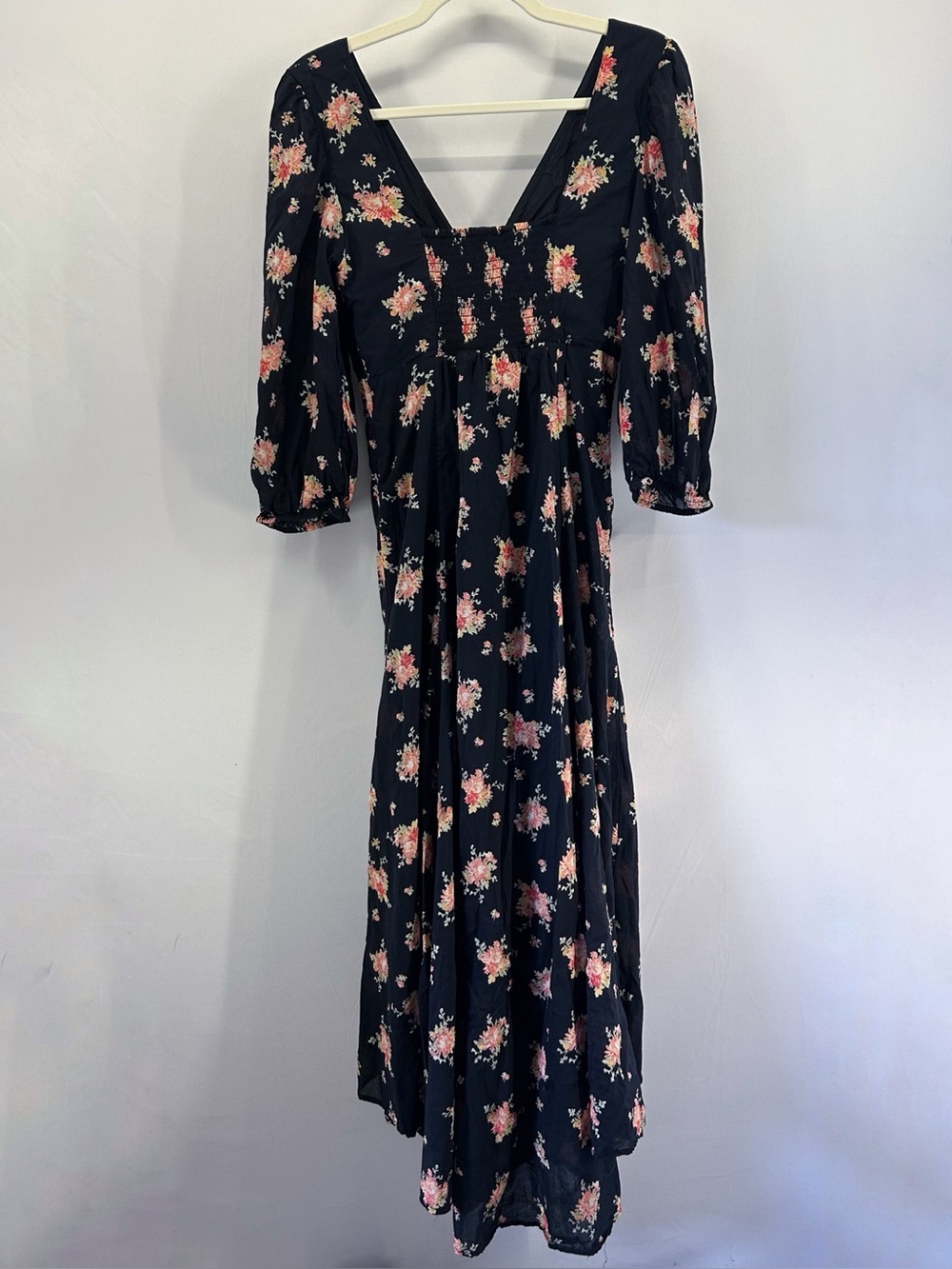 Free People Sea Glass Midi Dress Black Floral Sweetheart Coquette Stevie Nicks 6 - Picture 7 of 9